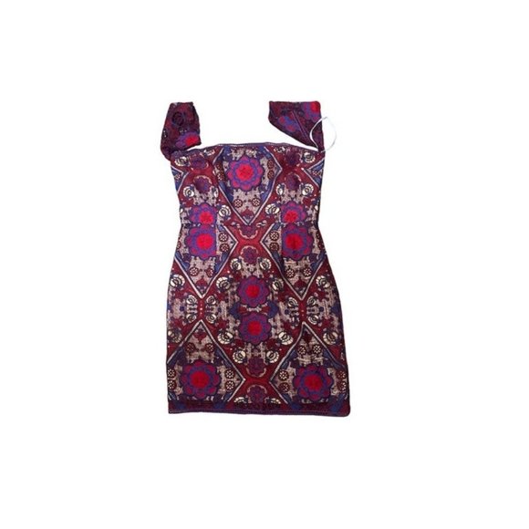 Dress red blue wine off the shoulder Crochet Lace Mini Dress - Picture 5 of 9